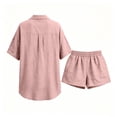 thumbnail image 4 of Linen Lounge Short Sets for Women Summer Two Piece Shorts and Short Sleeve Top Matching Sets Casual Beach Outfits Pink S, 4 of 7