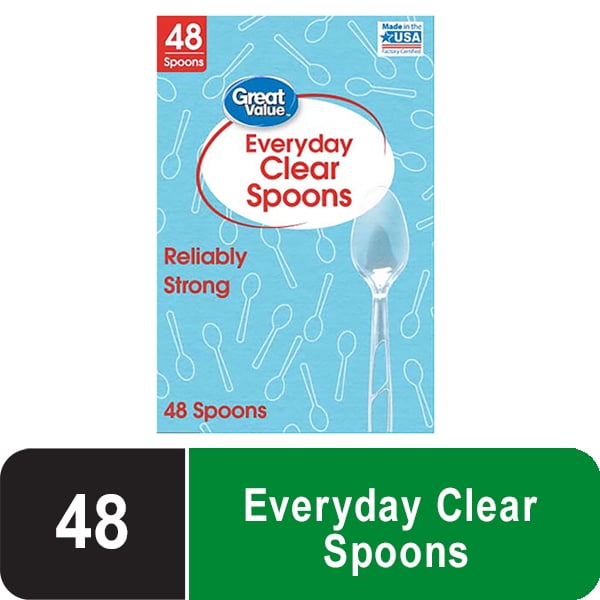 Great Value Everyday Disposable Plastic Spoons, Clear, 48 Count