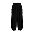 thumbnail image 5 of Women Solid Double Crinkle Elastic High Waist Jogger Pants, Side Pockets Loose Daily Casual Long Trousers Black M(M), 5 of 9