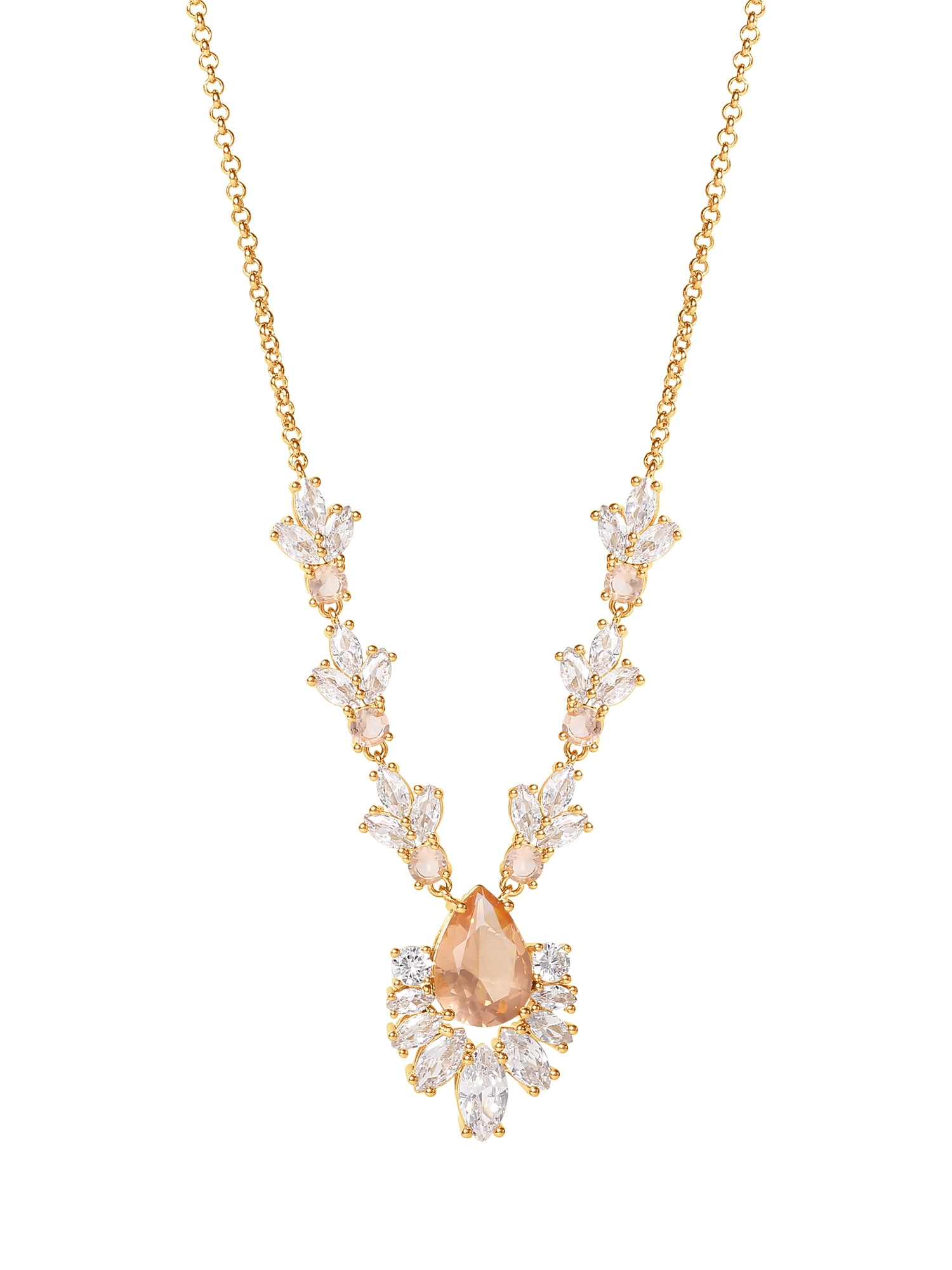 Believe by Brilliance Brass Pink Gold Plated Cubic Zirconia Flower Drop Necklace, 18' + 2'