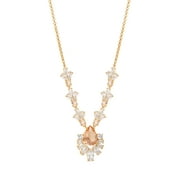 Believe by Brilliance Brass Pink Gold Plated Cubic Zirconia Flower Drop Necklace, 18" + 2"