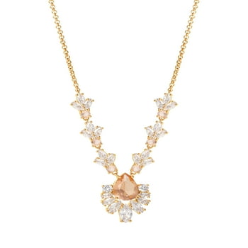 Believe by Brilliance Brass Pink Gold Plated Cubic Zirconia Flower Drop Necklace, 18" + 2"