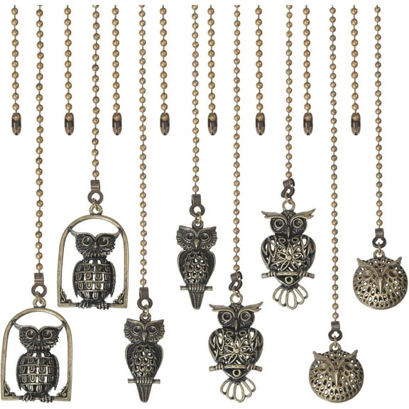 8 Pcs Owl Ceiling Fan Pull Chain Alloy Ceiling Fan Extension Ornaments Light Pull Chain with Connector