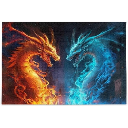 BESTKITTY Fire and Ice Dragon Jigsaw Puzzles 1000 Piece for Adults Large Puzzle Game Challenging Family Puzzle Game for Adults Teens 29.5" x 19.7"