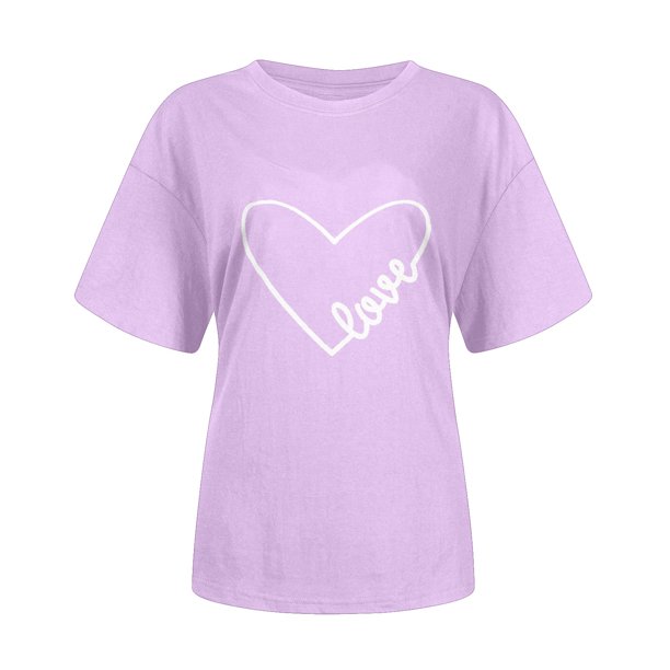 Camiseta de manga corta con cuello redondo y estampado de San Valentín para mujer Pompotops hfajkhk125068
