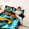 thumbnail image 3 of Castle Fairy Neon Off-Road Truck Queen Sheet Sets 4 Pieces for Teens, Lightning Burst Print Bed Set for Bedroom, Orange Blue, 3 of 6