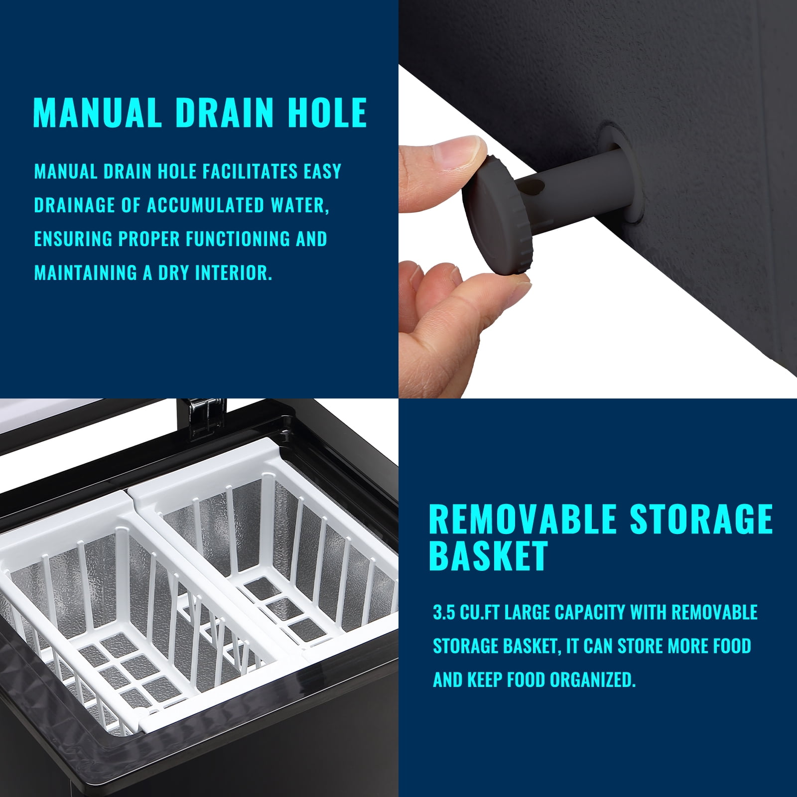 WANAI 2.45 Cu.ft,Chest Freezer,Deep Freezer,Removable Storage Basket Freezer,Black