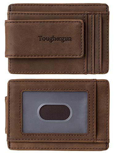 Toughergun Genuine Leather Magnetic Front Pocket Money Clip Wallet RFID Blocking 