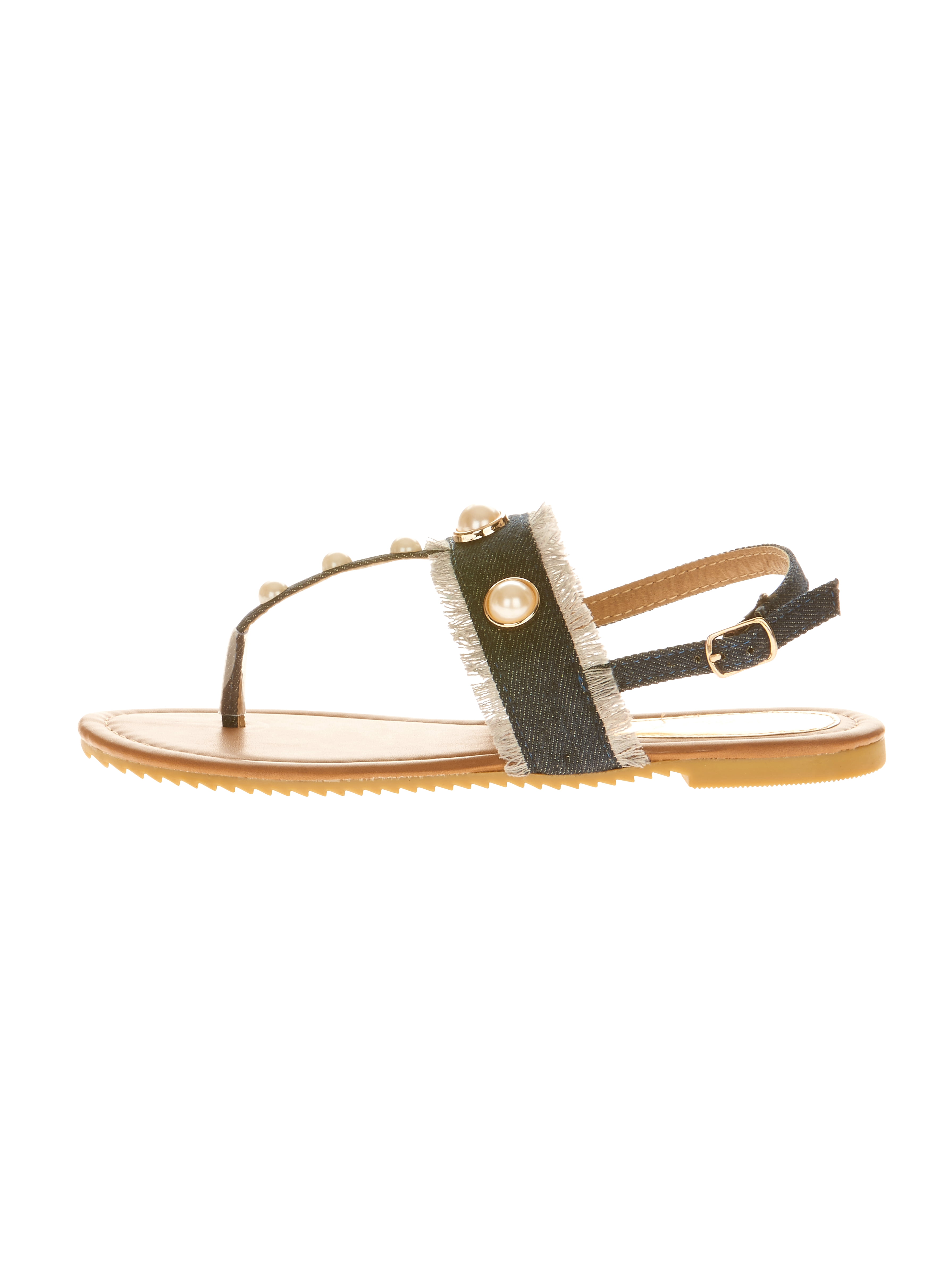 Victoria K Women's Denim and Pearls Sandals
