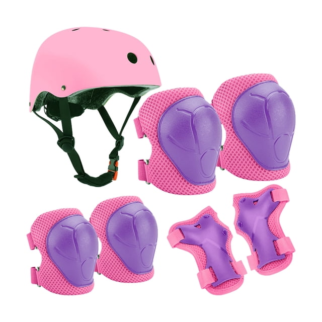 Sonducket Juego de casco y almohadillas para niños portátiles y multifuncionales para actividades al aire libre resistentes y duraderos Ciclismo Equipo de cuidado PurplePink casco de durazno