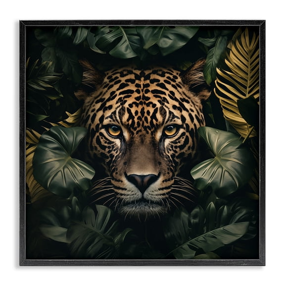 Stupell Industries Coastal Leopard in Exotic Palms Black Framed Giclee Art, 12 x 12, by Heidi Kuntz
