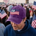 thumbnail image 2 of Trgacdwlo USA 250th Anniversary Hat Unisex Adjustable Embroidered Patriotic Hats USA Flag Distressed Vintage Baseball Cap Purple, 2 of 5