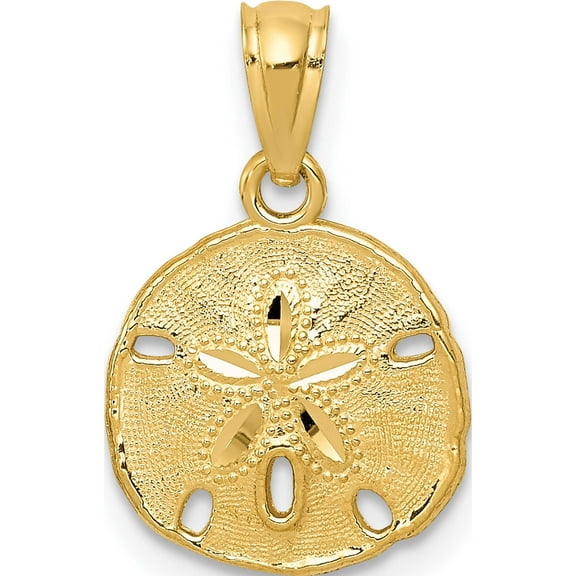 14K Yellow Gold Polished And Textured Sand Dollar Pendant (17 X 11) Made In United States yc1252