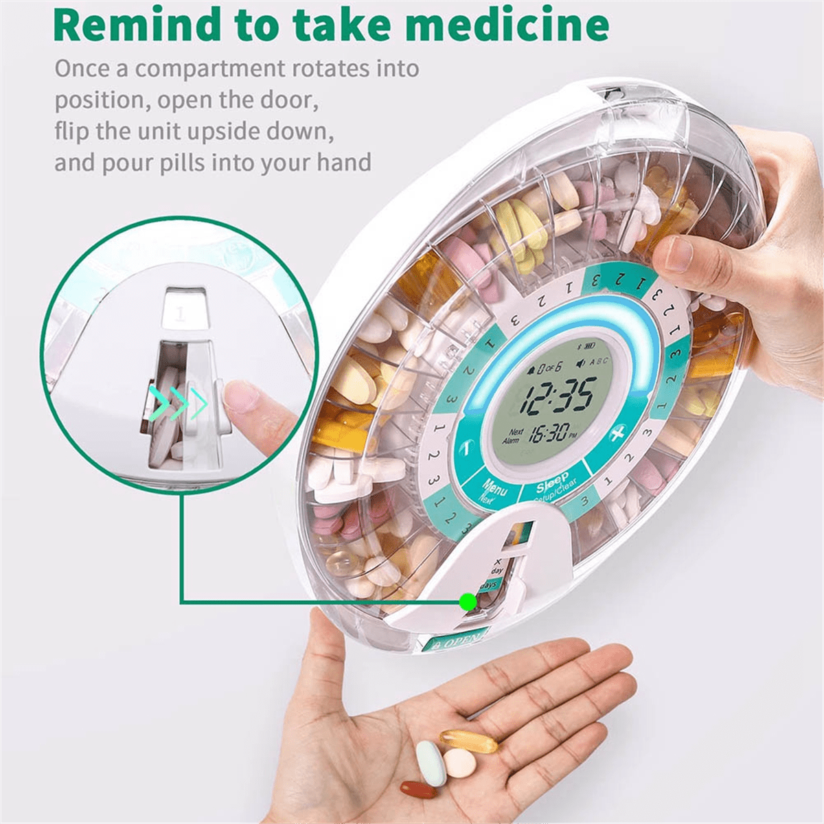 Automatic Pill Dispenser for Elderly with Alarm, 28-Day Electronic Locked Pill Box, Sound&Light Reminders,1 x Automatic Pill Dispenser,White