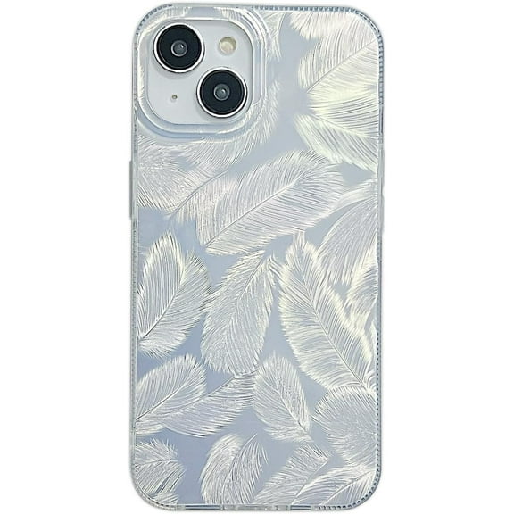 Bling Iridescent Silver Laser Feather Pattern Soft  for iPhone Case (Silver,iPhone 14 Pro)
