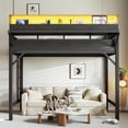 thumbnail image 3 of Leumius Twin XL Size Loft Bed with Storage Shelves and Pegboard,Metal Loft Bed Frame with USB Ports and LED Lights,Black, 3 of 12