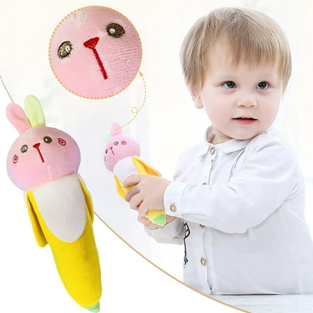 

TANGNADE Newborn Soothe Sleep Banana Rattle Hand Stick Cute Bear Rabbit Device Doll Plush Toy*1pcs