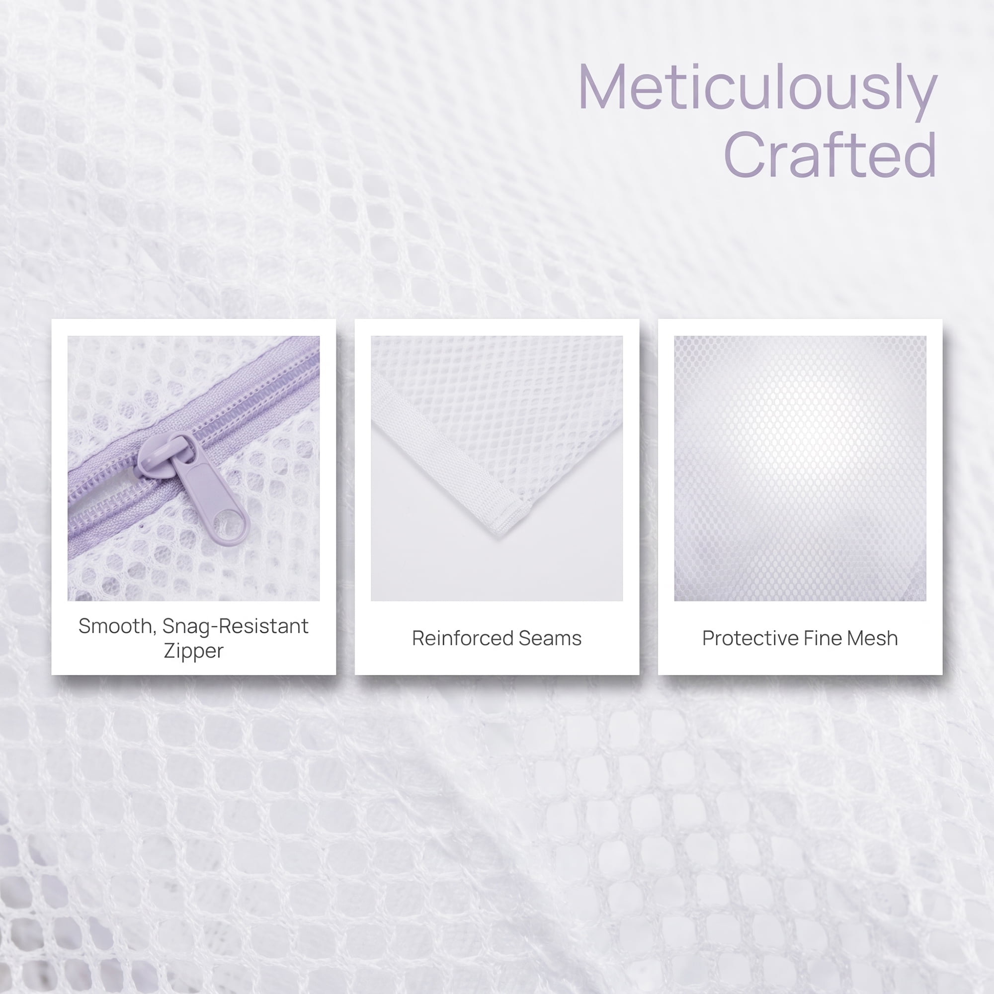 Unique Bargains 2 Pcs Mesh Laundry Bags, Durable Zipper Closure White-Purple 15.7"x15.7"