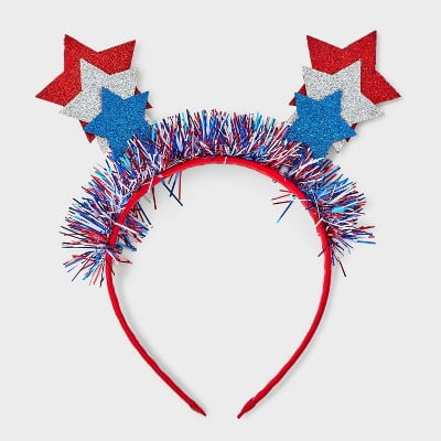 Americana Star and Tinsel Headband Red White Blue