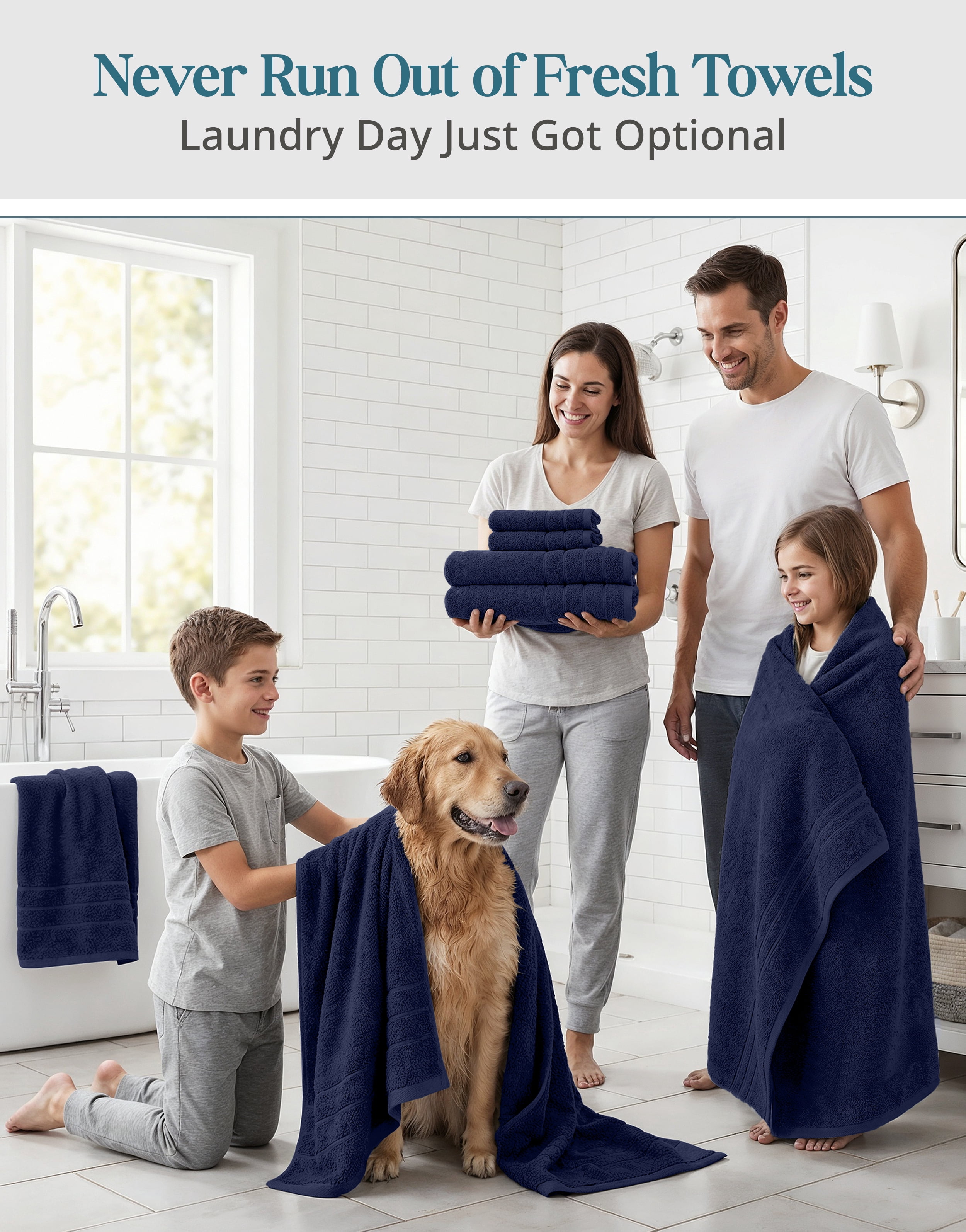 Casa Platino 18 Piece 100% Cotton Towel Set - Bath Towels, Hand Towels & Washcloths - Soft & Durable for Everyday Use - Navy