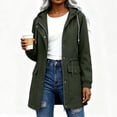 thumbnail image 3 of justHIGH Lined Light Rain Jacket Women Packable Long Raincoat with Hood Drawstring Waisted Waterproof Windbreaker Lightweight Outdoor Trench Coat Army Green,XL, 3 of 7