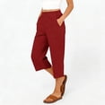 thumbnail image 7 of Casual Womens Capri Pants Loose Straight Wide Leg 3/4 Length Summer Lounge Elastic Waist Trousers, M #02 Wine, 7 of 7