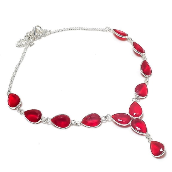 Natural Garnet Gemstone Handmade 925 Sterling Silver Jewelry Necklace 18"