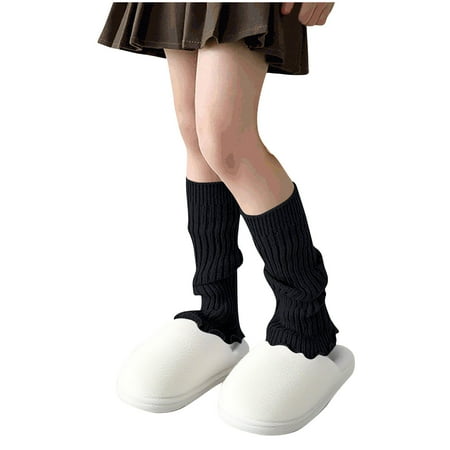 AINIYS Warm Knitted Socks Over-the-knee Stockings Foot Warmers for Girls Casual Winter Wear Hand Washable Soft Acrylic Comfortable Cozy Leggings Black Free Size