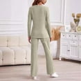 thumbnail image 5 of QATAINLAV Womens Two Piece Outfits Cozy Ribbed Knit Sweater Lounge Set Casual Round Neck Long Sleeve Pullover Tops and Flare Pants Matching Sets Green S Sales Today, 5 of 9