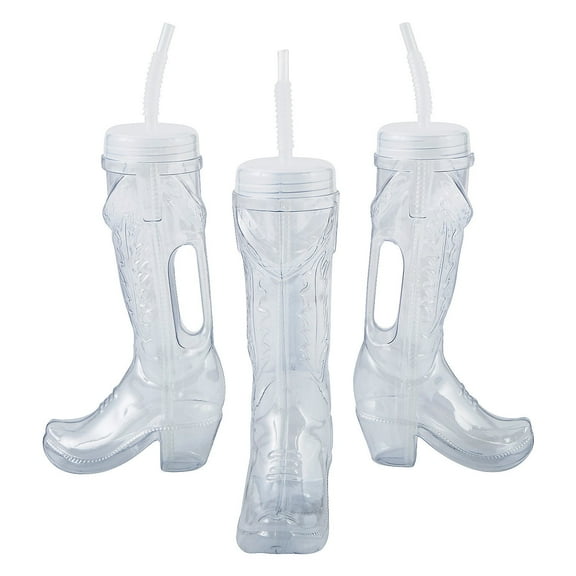 Fun Express 10 3/4" 30 oz. Cowboy Boot Reusable Plastic Cups with Lids & Straws - 6 Pieces