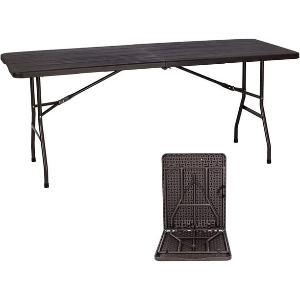 KESI 180 6Foot Brown Wood Grain Folding Table Indoor and Outdoor
