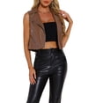 thumbnail image 4 of INSPIRE CHIC Women's Metallic Faux Leather Lapel Collar Sleeveless Zip Cropped Vest XL Coffee Brown, 4 of 6