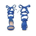 thumbnail image 5 of BLISSFUL STEP Strappy Heels Open Toe Block Heel Lace Up Sandals for Women Royal Royal Blue 8.5, 5 of 6