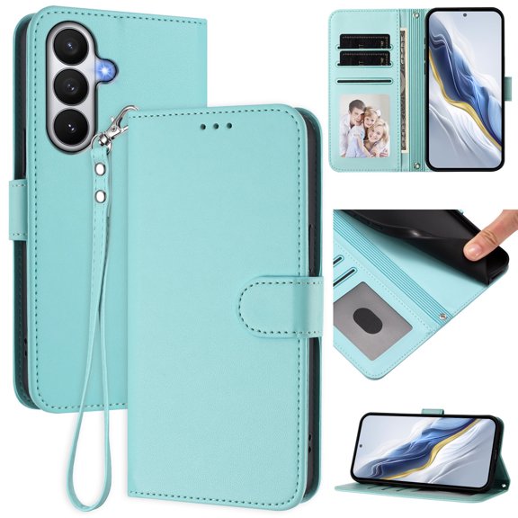 Decase Solid Wallet Case for Samsung Galaxy S26,Rugged 3 Card Slots Kickstand Folio Cover,Shockproof TPU Leather Hybrid Magnetic Closure Protective Flip Cover,Mint