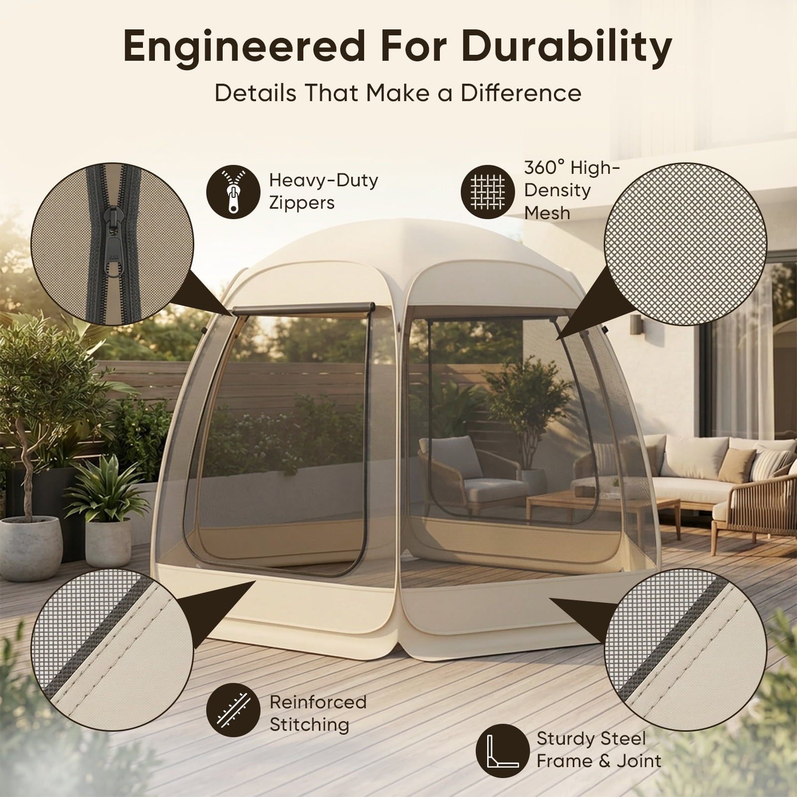 TABU Screen House Tent, 10x10ft Pop up Screen Tent, 6-7 Person Screened Canopy Tent with Carry Bag for Backyard & Outdoor Activities