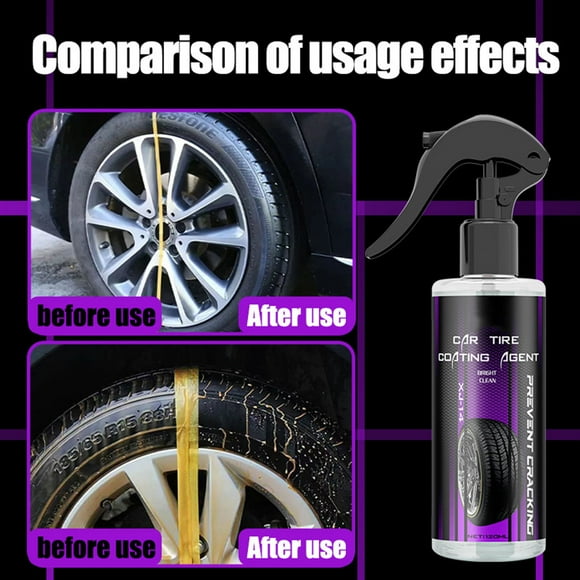 Agente de recubrimiento brillante para neumáticos | Spray de brillo de neumáticos de larga duración 120 ml - Cera de alto brillo, quitamanchas, pulido, aspecto húmedo, acabado suave, fácil