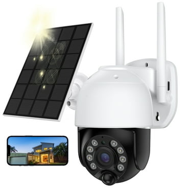 TOPVISION 2K Solar Security Camera Outdoor, Security Camera Wireless WiFi with Spotlight, 4X Digital Zoom, 360° View, PIR Motion Detection, Full Color Night Vision, IP66 Waterproof, Two-Way Talk