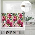 thumbnail image 2 of Spring Watercolor Pink Flowers Curtain Tier and Valance Set 3 Piece, Country Floral Leaf 3-inch Rod Pocket Window Tier Curtains Valance for Kitchen Living Room, 2 of 9