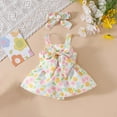 thumbnail image 2 of THDHVS Newborn Girl Casual Outfits,Summer Onesies for Newborn ,Summer Baby Girl Sleeveless Bow Jumpsuit Flower Print Skirt Newborn Jumpsuit+headscarf 2-piece Set Yellow 3-6 Months, 2 of 7
