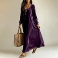 thumbnail image 4 of Women Fall Winter Velvet Round Neck Maxi Dress Long Sleeve Loose Solid Chic Elegant Casual Everyday Purple XL(XL), 4 of 5