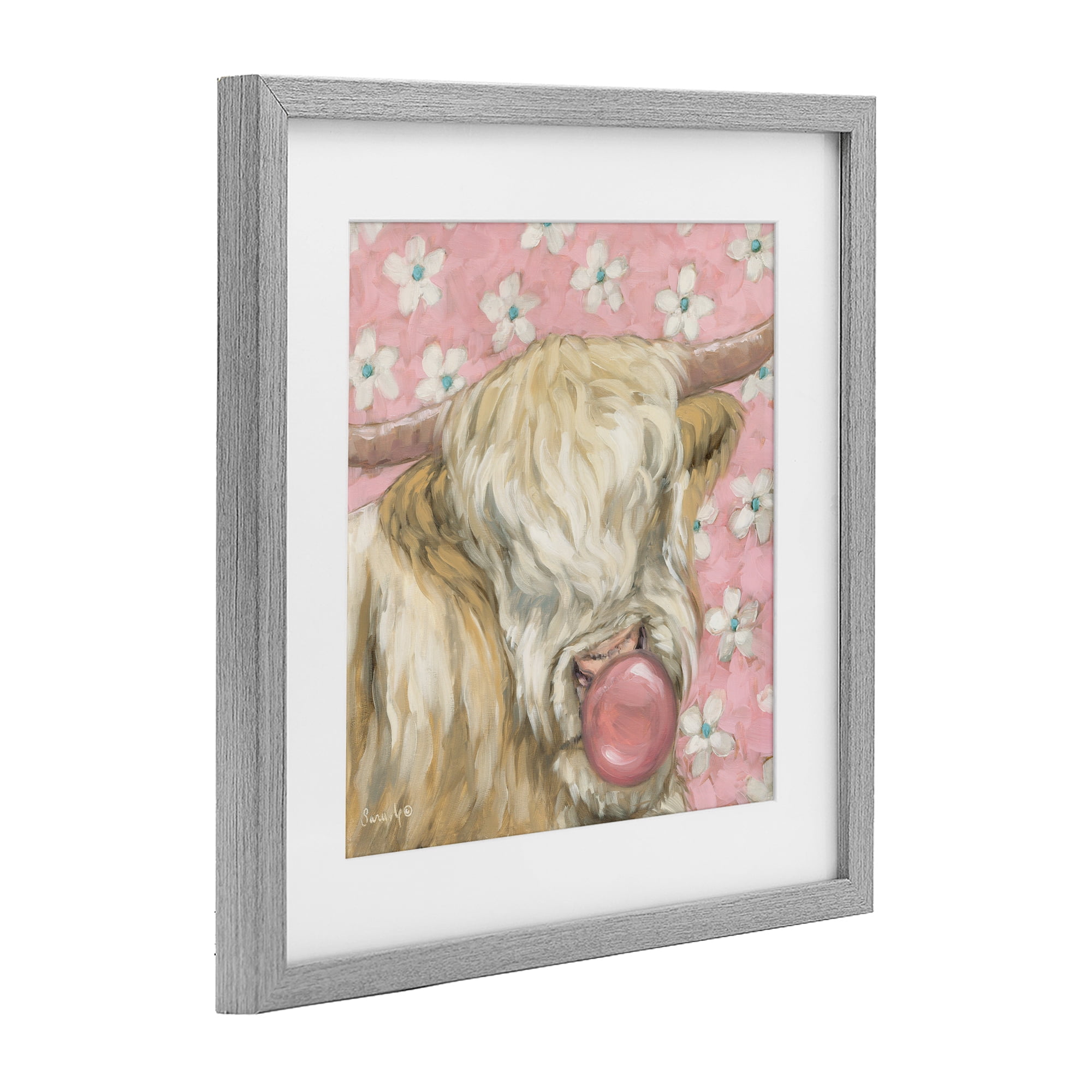 Stupell Industries Bubblegum Cutie Cattle Gray Framed Print Under Glass, design by Sara G. Designs