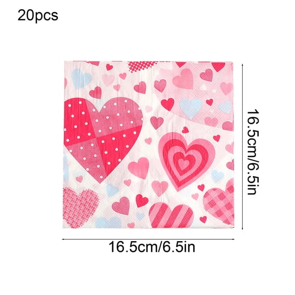 20PCs Valentine's Day Disposable Printed Napkins, Face Towels Handkerchiefs with Heart Patterns, Party Tissues for Kitchen Decorations, Soft and Absorbent Paper,For Anniversaries and Celebrations