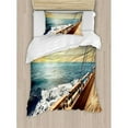 thumbnail image 3 of Nautical Duvet Cover Set Queen Size, Sailboat in Mediterranean Waves at Sunset Sky Relax Yacht Wind Relax Scenery, Decorative 3 Piece Bedding Set with 2 Pillow Shams, Cream and Blue, by Ambesonne, 3 of 3