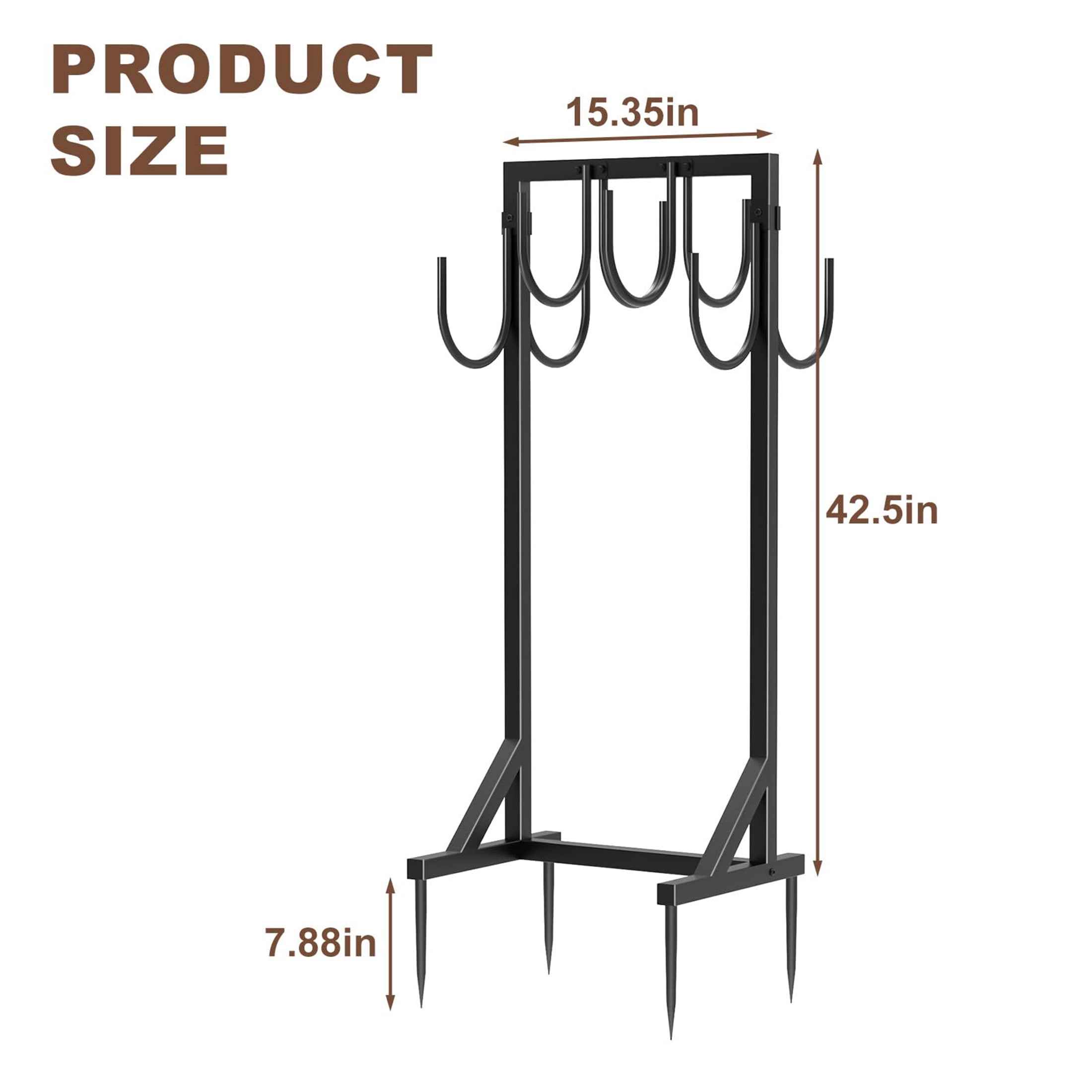 Yacona Garden Hose Holder, Heavy Duty Water Hose Storage for Outside with 8 Hooks, Freestanding Hose Reel Hanger, Black