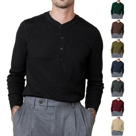 DDAPJ pyju Mens Knit Henley Shirt Long Sleeve 4 Button T Shirts Solid Base Layer Tee Tops Soft Comfy Knitted Undershirts Lightning Deals Wine XXL
