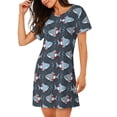 thumbnail image 2 of Balery Shark Wearing Swim Ring Camisón de manga corta con cuello redondo para mujer, cómodo y elegante., 2 of 6