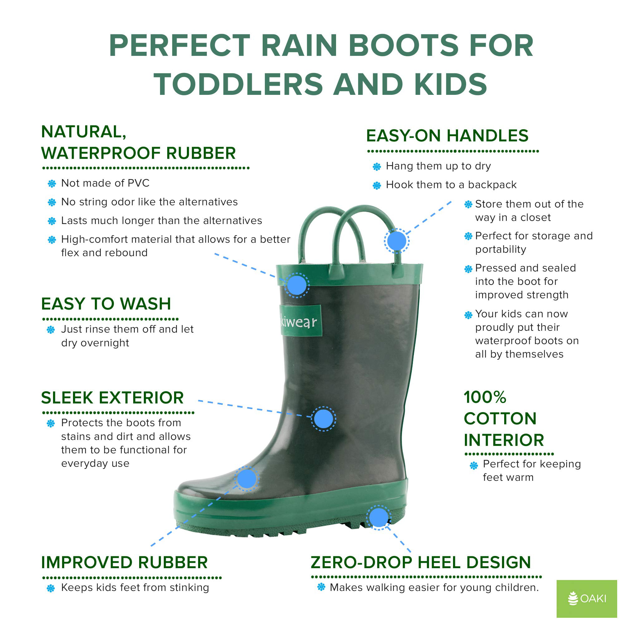 RANLY & SMILY Kids Waterproof Rubber Rain Boot with Easy Pull On Handles 