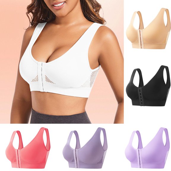 Plus Size Sports Bras for Women Front Closure Bras Seamless Bralettes Wireless Push Up Bra for Yoga Gym Running