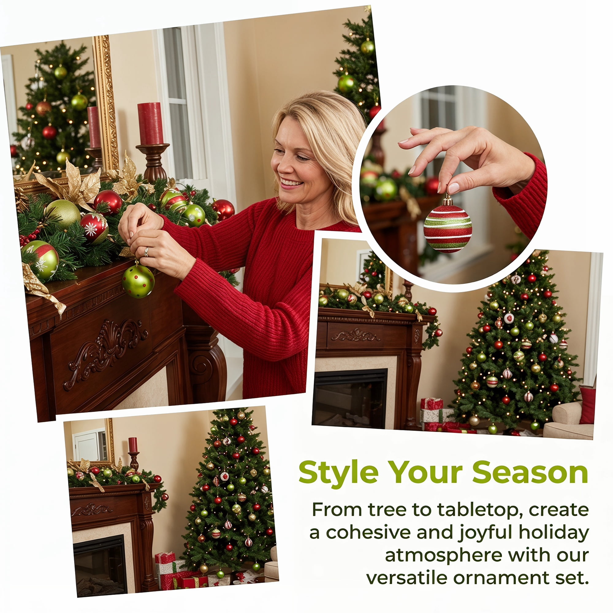 Unique Bargains 6Pcs Handpainted Christmas Painted Sphere Tree Ornaments Green 2.4"