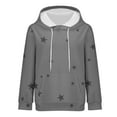 thumbnail image 4 of Women's Star Print Drawstring Hooded Sweatshirt with Pocket, Lightweight Oversized Long Sleeve Pullover Top, Casual Streetwear Fall Winter Comfort Wear, Aesthetic Soft Fleece Loungewear Grey L, 4 of 9